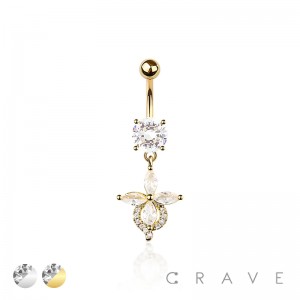 316L SURGICAL STEEL MULTI CZ LOTUS LILLY FLOWER BELLY BUTTON NAVEL RING 